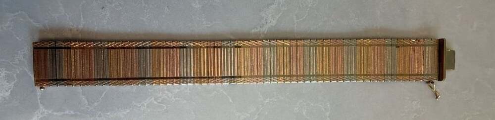 Bracelet 14K Tri-Color Wrap Bracelet 7” long .75” wide cuff like 32grams